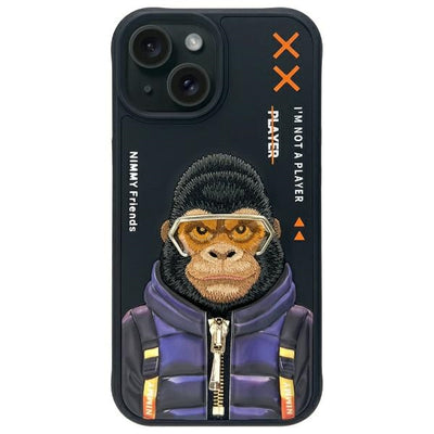 Husa Nimmy Cool&Cute 2.0 Monkey pentru iPhone 15 - Negru