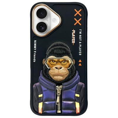 Husa Nimmy Cool&Cute 2.0 Monkey pentru iPhone 16 - Negru