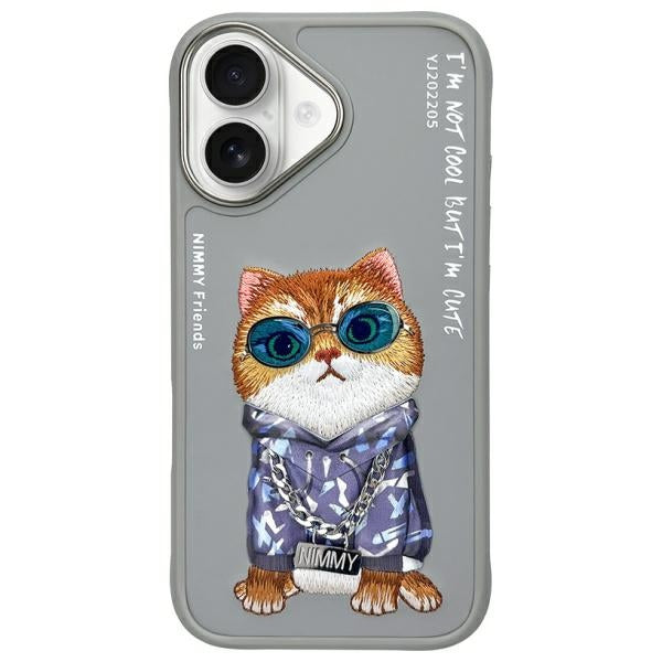 Husa Nimmy Glasses Cool Cat iPhone 16 - Gri