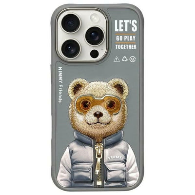 Husa Nimmy Cool&Cute 2.0 Bear pentru iPhone 16 Pro - Gri