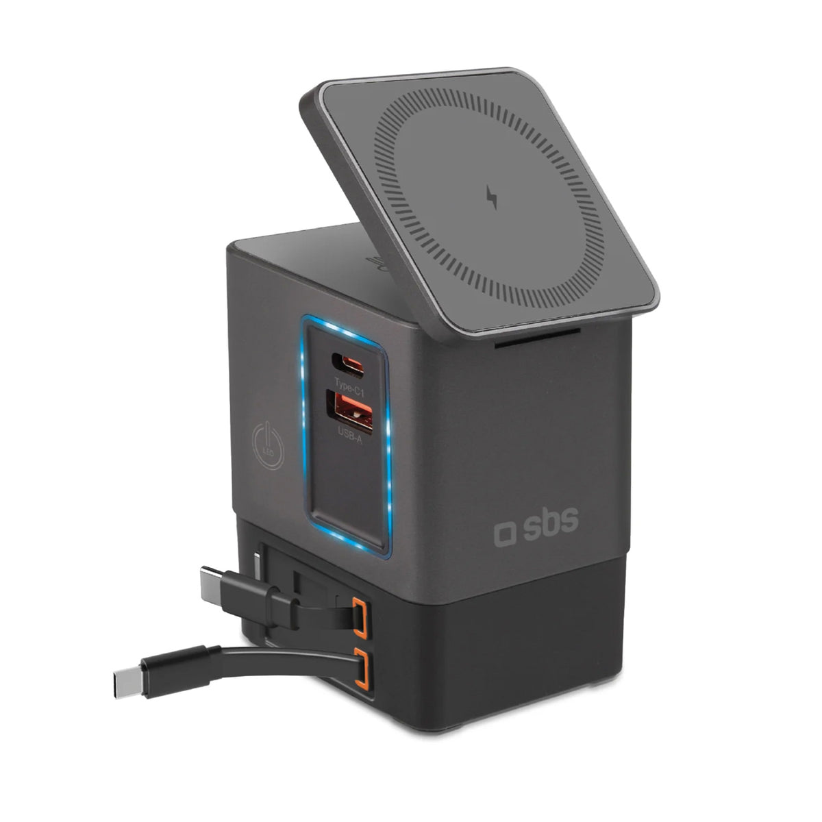 Cablu SBS Power Dock 6-in-1 cu Magsafe, Stand, And Usb-c 65W – Negru