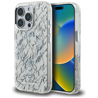 Husa Karl Lagerfeld IML Karl Script Pattern Magsafe pentru iPhone 16 Pro - Alb
