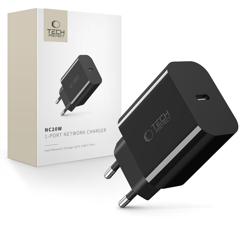 Incarcator priza Tech-protect Nc20w Usb-c 1-Port Pd20w - Negru