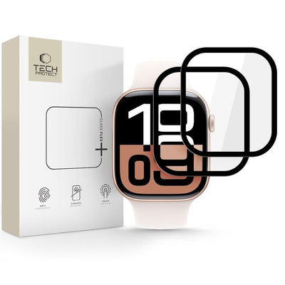 Curea Tech-protect sticla Flex+ hibrida 2-pack pentru Apple Watch 10 42mm - Negru