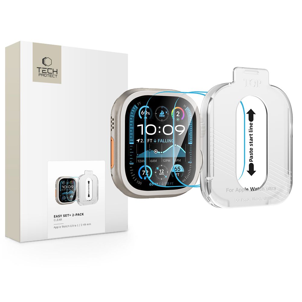 Folie Tech-protect Easy Set+ sticla 2-pack pentru Apple Watch Ultra 1/2 49mm - Transparent