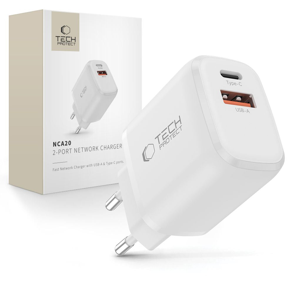 Incarcator priza Tech-protect Nca20 PD 20W Qc3.0 Usb-a / Usb-c - Alb