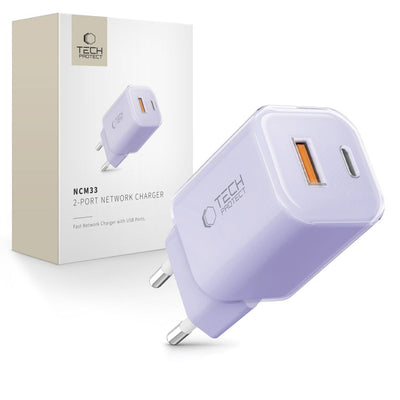Incarcator priza Tech-protect Ncm33 PD 33W Qc3.0 Usb-c / Usb-c - Mov