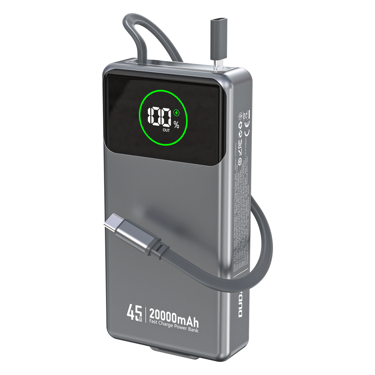Cablu Dudao K31 Pro 45W 20000mAh Acumulator extern cu Built-in Retractable Usb-c - Gri