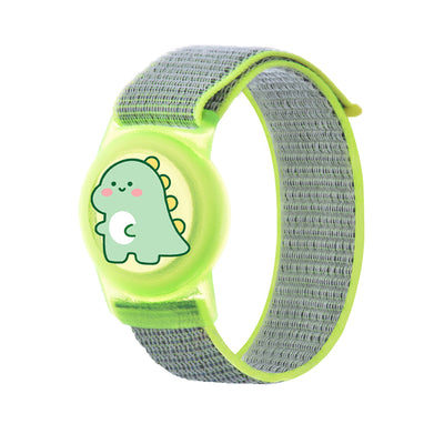Husa AirTag cu Curea pentru Kids, Nylon, pentru Wrist - cu Dinosaur si Verde Curea