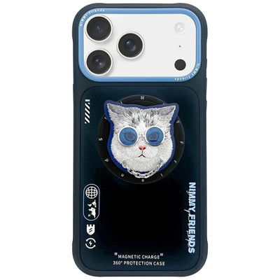 Husa Nimmy Glasses Cool Cat Magsafe pentru iPhone 17 - Negru And Albastru