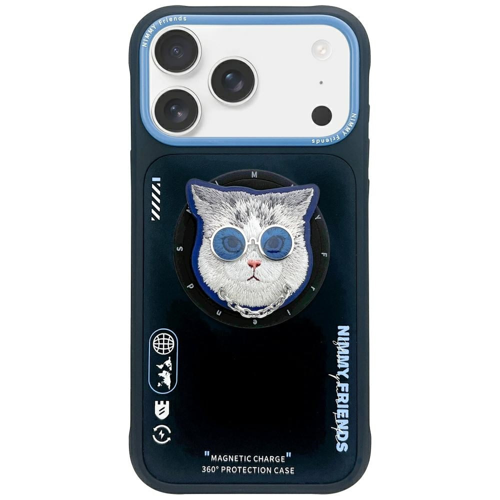 Husa Nimmy Glasses Cool Cat Magsafe pentru iPhone 17 Pro - Negru And Albastru