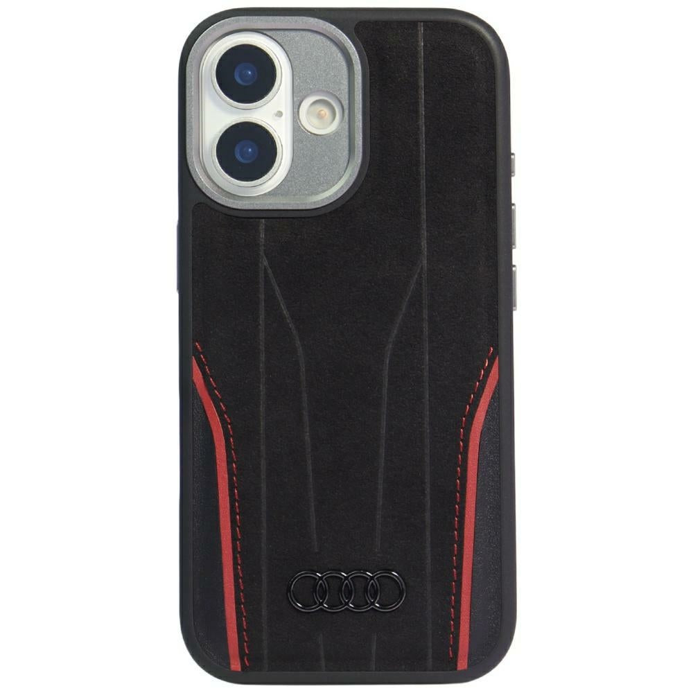 Husa Audi R8 Genuine Leather Magsafe pentru iPhone 17 - Negru And Rosu