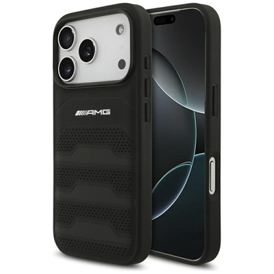 Husa AMG Leather Debossed Lines Logo pentru iPhone 17 Pro - Negru