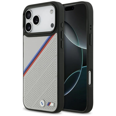 Husa BMW M Tricolor Metal Logo Magsafe pentru iPhone 17 Pro Max - Gri