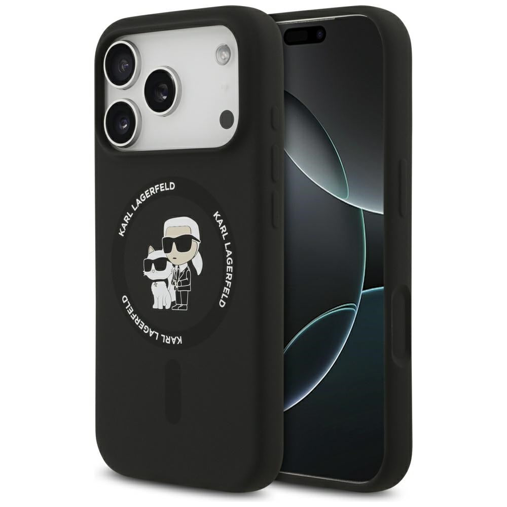 Husa Karl Lagerfeld Silicone Karl&Choupette Ring Magsafe pentru iPhone 17 Pro - Negru