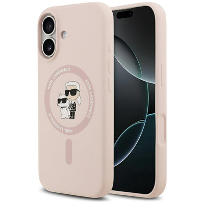 Husa Karl Lagerfeld Silicone Karl&Choupette Ring Magsafe pentru iPhone 17 - Roz