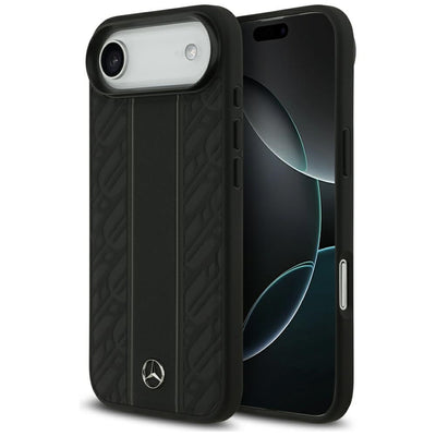 Husa Mercedes Leather Laurel Leaves Stripes Magsafe pentru iPhone 17 Air - Negru
