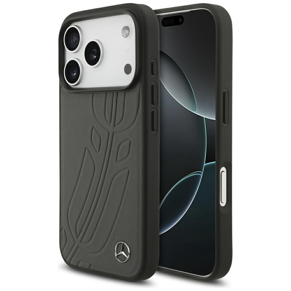 Husa Mercedes Leather Large Laurel Leave Magsafe pentru iPhone 17 Pro - Negru And Gri