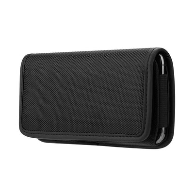 Husa Oxford Horizontal Belt Phone pentru iPhone 6 / 7 / 8 / 12 Mini / 13 Mini, Samsung Galaxy A40 / S5, Model 2, Negru