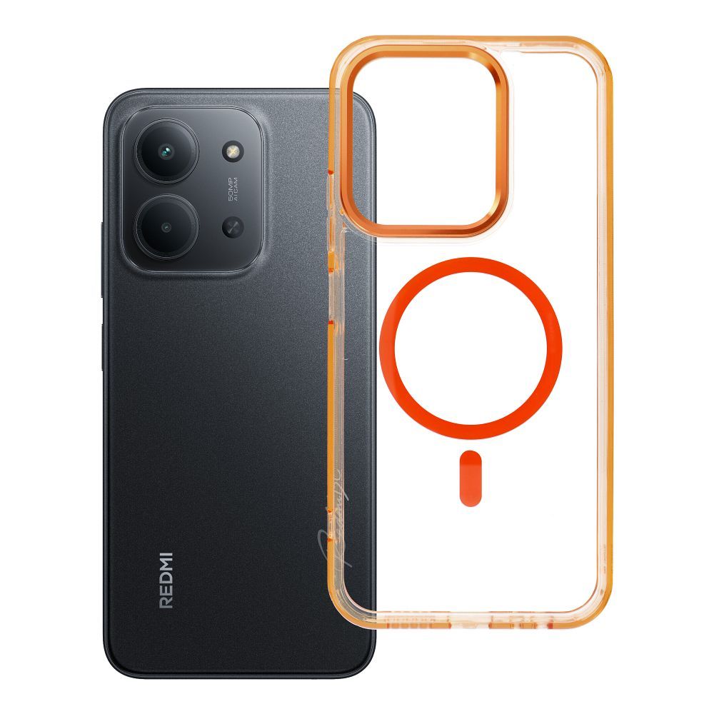 Husa Frame Transparent Hybrid Mag pentru Xiaomi Redmi 15C (173,16 X 81,07 X 8,2) Compatible cu Magsafe Hermes Portocaliu
