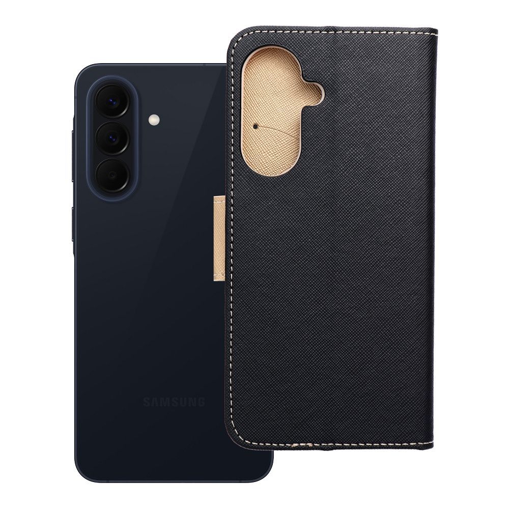 Husa Fancy Book Flip pentru Samsung A57 5G Negru / Auriu
