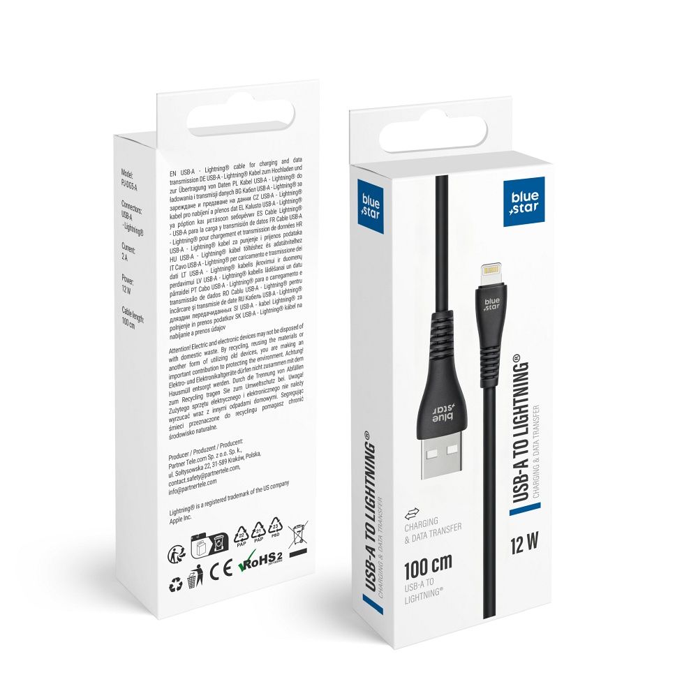 Cablu Albastru Star USB A To Lightning 2A 12W 1 M Negru