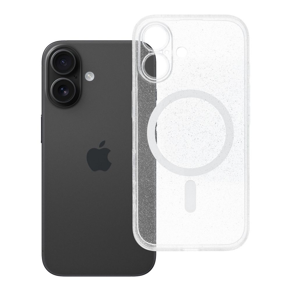 Husa Transparent Mag pentru iPhone 16 - Glitter (STR / Camera Protection) Compatible cu Magsafe Transparent Glitter