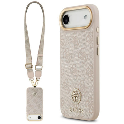Husa Guess 4G Strass Logo & Big Curea Metal Buttons Magsafe pentru iPhone Air - Roz
