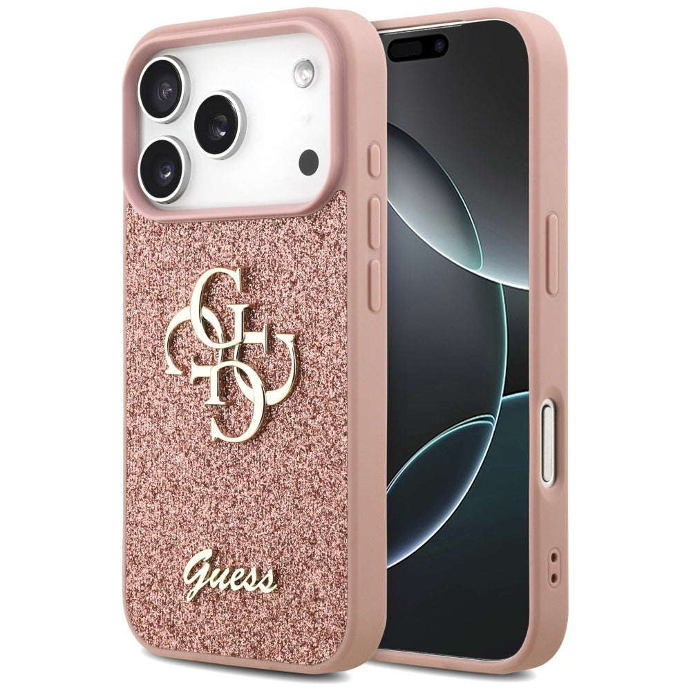 Husa Guess PU Fixed Glitter 4G Metal Logo pentru iPhone 17 Pro Roz