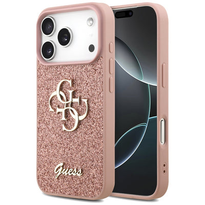 Husa Guess PU Fixed Glitter 4G Metal Logo pentru iPhone 17 Pro Roz