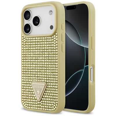 Husa Guess Rhinestone Triangle Logo iPhone 17 Pro - Auriu