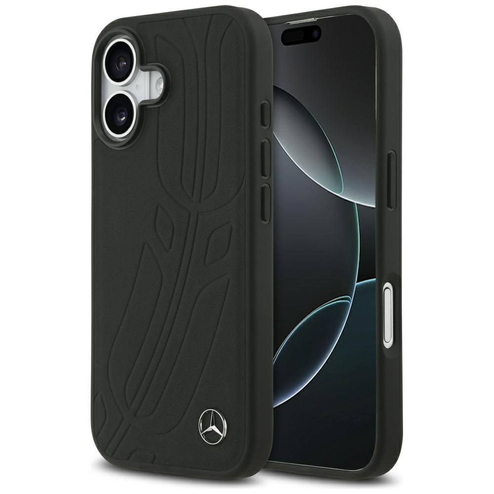 Husa Mercedes Leather Large Laurel Leave Magsafe pentru iPhone 17 - Negru