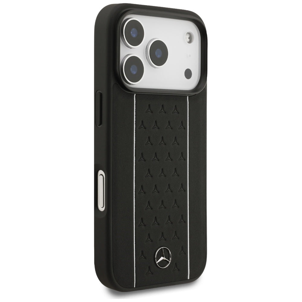 Husa Mercedes Leather Star Pattern Stripes Magsafe pentru iPhone 17 Pro - Negru