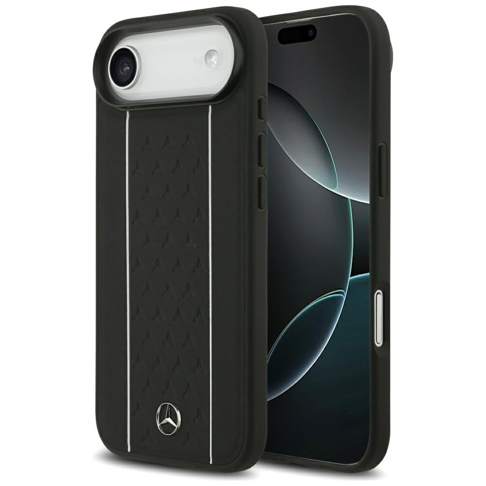 Husa Mercedes Leather Star Pattern Stripes Magsafe pentru iPhone Air - Negru