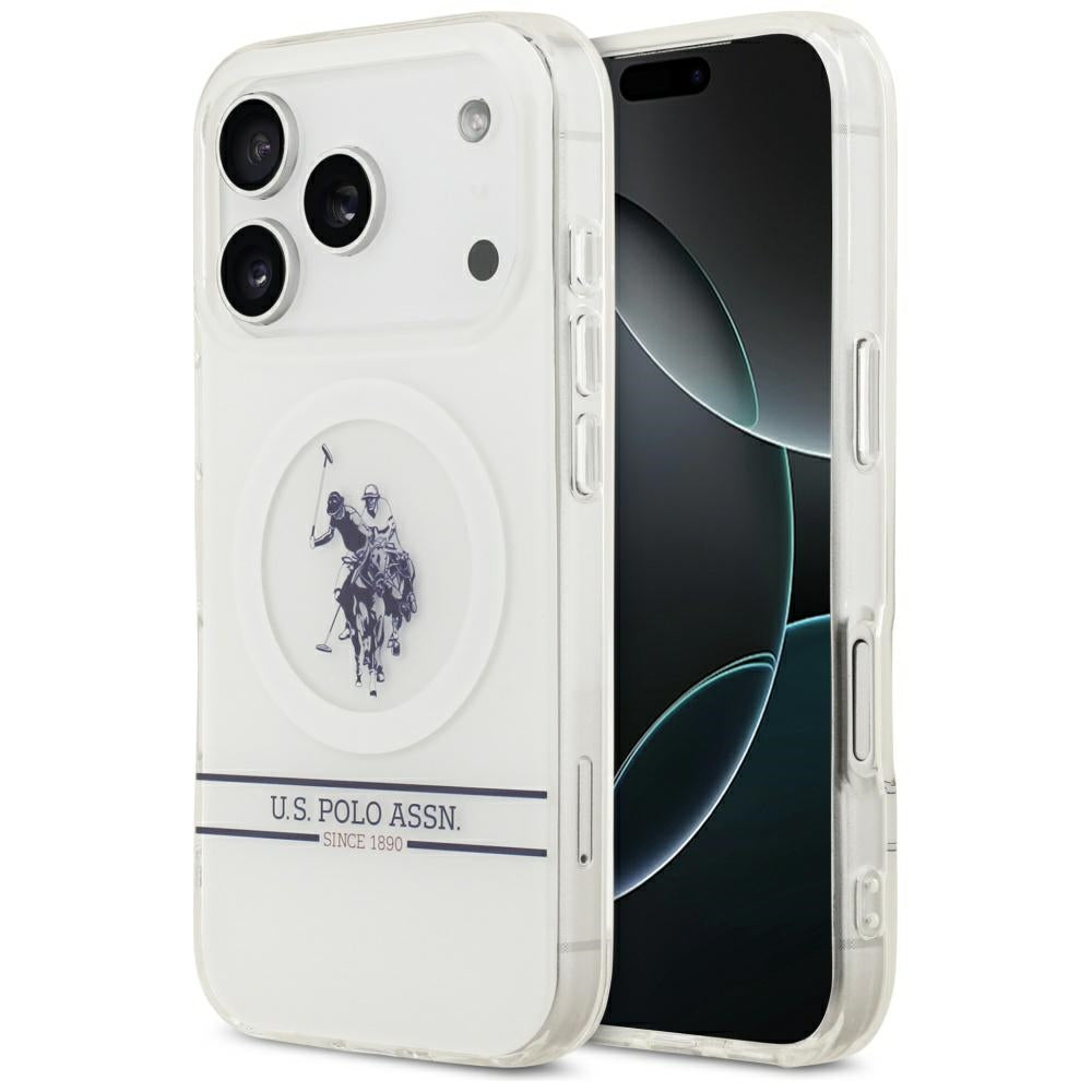 Husa US Polo DH And Bottom Stripe Logo Magsafe pentru iPhone 17 Pro - Alb