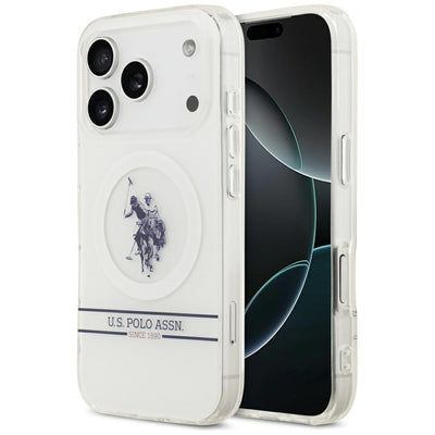 Husa US Polo DH And Bottom Stripe Logo Magsafe pentru iPhone 17 Pro - Alb