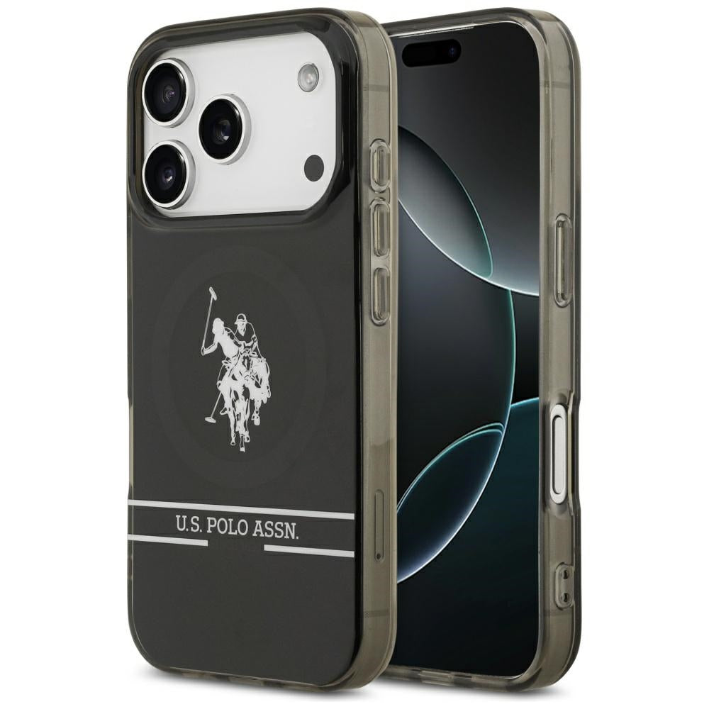 Husa US Polo DH And Bottom Stripe Logo Magsafe pentru iPhone 17 Pro - Negru