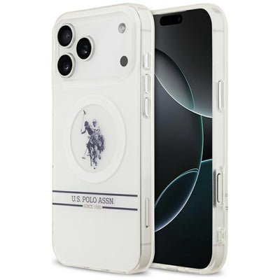 Husa US Polo DH And Bottom Stripe Logo Magsafe pentru iPhone 17 Pro Max - Alb