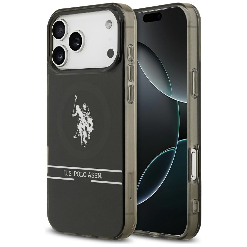 Husa US Polo DH And Bottom Stripe Logo Magsafe pentru iPhone 17 Pro Max - Negru