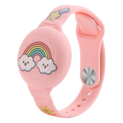 Husa AirTag Wristband Silicone Wristband pentru Kids - Roz cu Rainbow