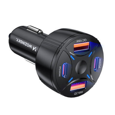 Incarcator auto Wozinsky 60W 2xUSB-C 2xUSB-A - Negru