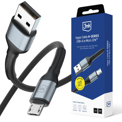 Cablu 3mk Hyper N-series Usb-a / Microusb 1m 5V/2.4A 12W / Negru