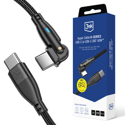 Cablu 3mk Hyper 3mk Hyper N-series Usb-c / Usb-c 2m 20V/3A 60W / Negru