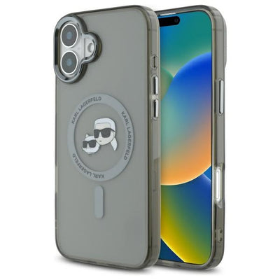 Husa Karl Lagerfeld IML Metal Karl&Choupette Head Magsafe pentru iPhone 16 - Negru