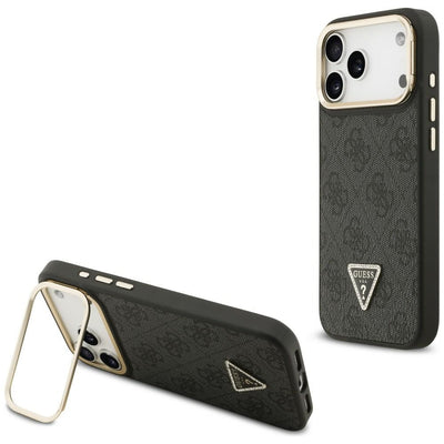 Husa Guess 4G PU Triangle Logo & Stand Camera Magsafe pentru iPhone 17 Pro Max - Negru