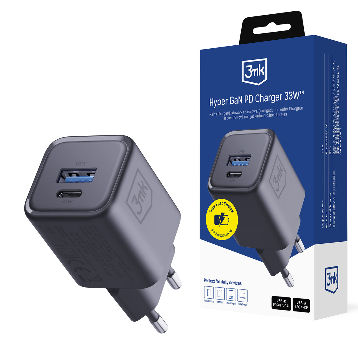 Incarcator 3mk Hyper PD 33W Gan QC4+ PPS AFC FCP SCP 1A1C priza - Negru