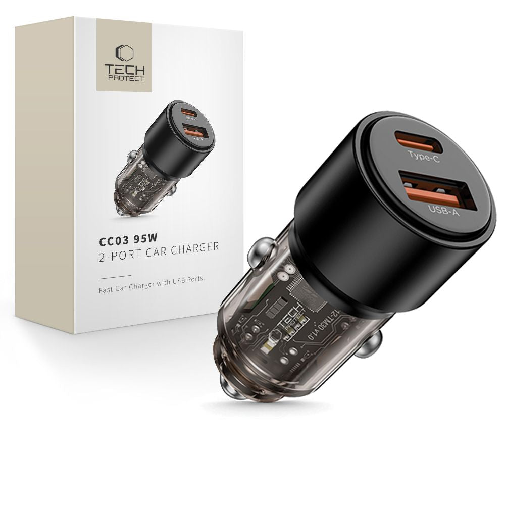 Incarcator auto Tech-protect Cc03 95W 2-Port Usb-a / Usb-c - Negru