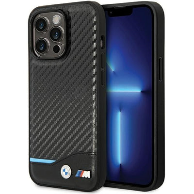 Husa BMW Leather Carbon pentru iPhone 13 Pro Max - Negru