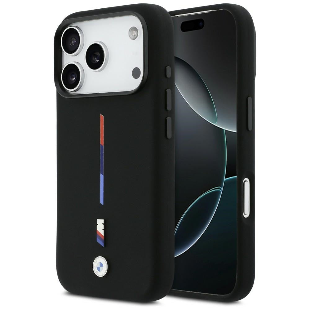 Husa BMW M Silicon Tricolor Line Magsafe pentru iPhone 17 Pro - Negru