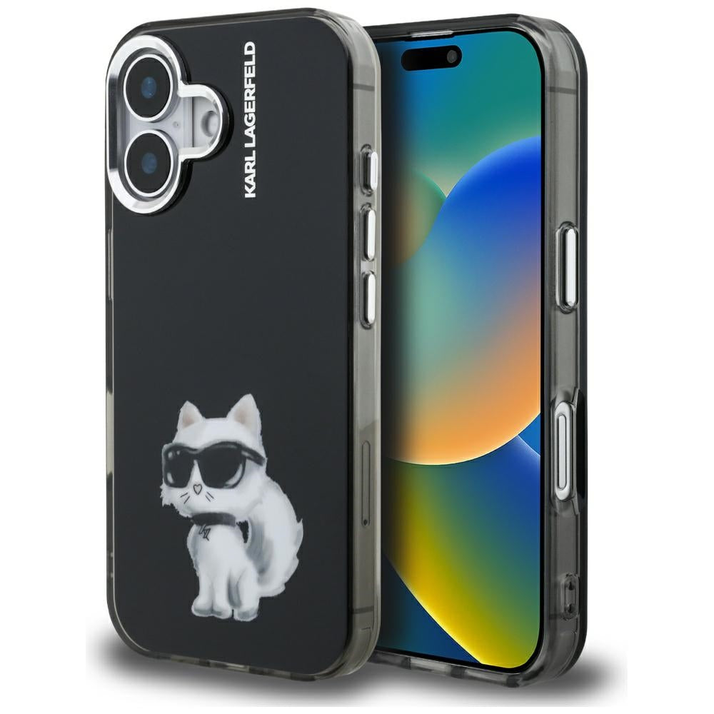 Husa Karl Lagerfeld IML Aquarelle Choupette & Logo iPhone 16 - Negru